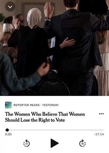 By God, we will repeal the 19th Amendment.When the @nytimes covers our little church, it's evidence that we are winning.
