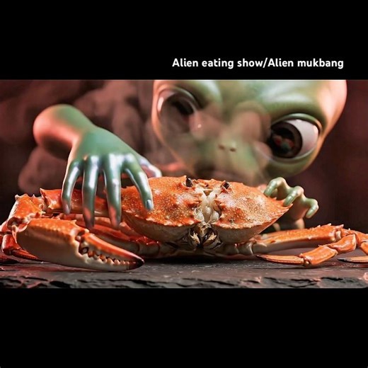 Alien Eats Red Crab👽🦀🧡