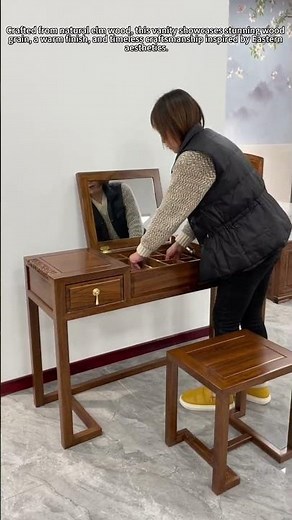 Solid Elm Vanity Table ✨ Hidden Mirror & Elegant Design #furniture #wood#interiordesign#shorts