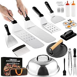 Griddle Accessories Kit, 29PCS for Blackstone Flat Top Grill Accessories Set for Camp Chef, Grilling Utensils Set with Spatulas, Burger Press, Basting Cover, Scraper, Carry Bag, Grilling Gifts for Men