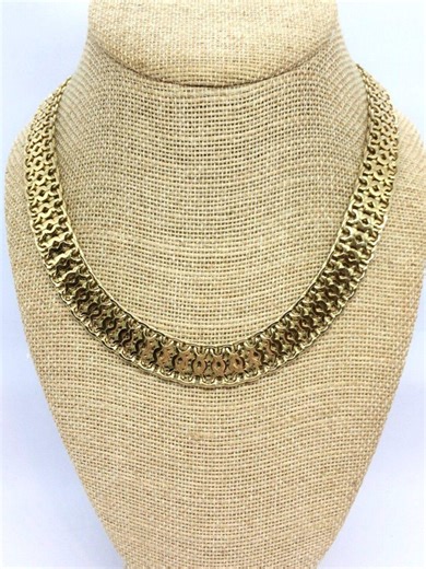 VINTAGE MONET Necklace Gold Tone Flat Chain Link Collar Statement Signed - Etsy