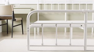 VECELO White Victorian Style Metal Bed Frame with Headboard/Mattress Foundation/No Box Spring Needed/Under Bed Storage and Strong Slat Support King Size