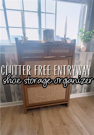 The clutter free, functional, and aesthetically pleasing entryway solution is here! Shoe Storage Organizer w/ rattan design 🪴 #entryway #shoeorganizer #modernhomedesign #spacesavingfurniture #BFCM