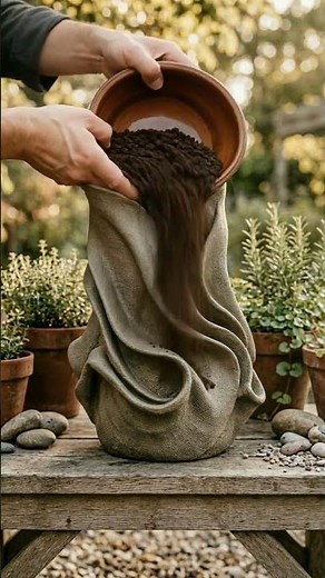 Concrete Textile Art: How to Make a Sculptural Flower Pot✨#gardenideas #homedecoration