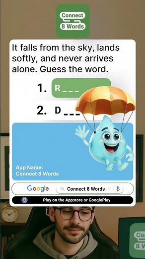 Connect 8 word game. It falls from the sky, lands softly, and never arrives alone. #guesstheword
