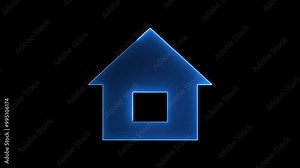 Glowing neon home icon, shiny symbol. homepage neon light icon. House, home building. Glowing House simple icon, sign. Neon home panoramic