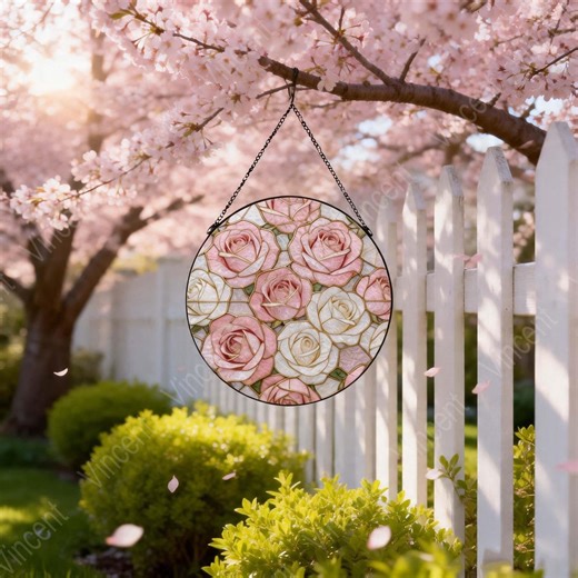 Faux Stained Glass Rose Suncatcher, Floral Window Art, Eco-friendly ABS Plastic Decor - Etsy