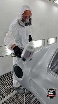 1968 Karmann Ghia in the paint booth, getting a special silver color exclusively for this project!
