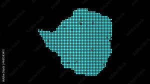Zimbabwe digital map. Map of Zimbabwe in a dotted style. The shape of the country is filled with rectangles. An astonishing video.