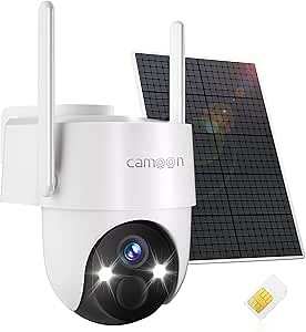 4G LTE Cellular Solar Security Camera Wireless Outdoor, No WiFi Security Camera, 360° View, 2K Night Vision, PIR Detection, 2 Way Audio, Motion Alerts, Built in SIM Card Support Verizon/AT&T/T-Mobile
