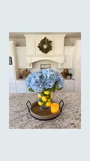 129K views · 839 reactions | Summer decor idea!☀️ Lemon and hydrangea kitchen centerpiece! I absolutely love hydrangeas! They are one of my favorite flowers! I have 3 bushes planted in yard! I have pink , purple , and blue! What’s your favorite flower? #summerdecor #forthehome #houseandhome #hydrangeas #hydrangeaseason #kitchendecor #magnoliahome #centerpiecesidea #centerpieces #flowercenterpiece #summerdecorating #kitchendecoration #kitchendecorideas | Our Winton home | Facebook