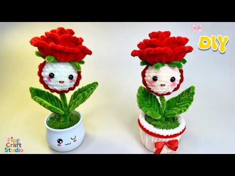 Super Cute Rose Fairy Pot DIY with Pipe Cleaner 🌹 Perfect Handmade Gift Idea💕Pipe Cleaner Tutorial🎀