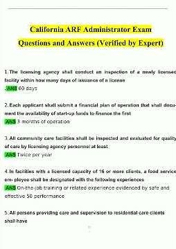 California ARF Administrator 2024 Exam Study Guide Questions and Answers 2024 2025 Updated Verified