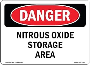 OSHA Danger Sign - Nitrous Oxide Storage Area | Plastic Sign | Protect Your Business, Construction Site, Warehouse & Shop Area | Made in The USA