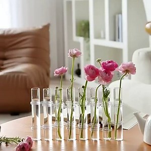 Hinged Flower Vase, Hinged Flower Vases Test Tube, Hinged Flower Vase for Flowers, Creative Glass Test Tube Vases, Arbitrarily Changing Shape Ornaments, TubeGlass Hinged Clear Hinged Vases (S, 6PCS)