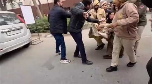 All India Trinamool Congress on Instagram: "Undemocratic. Unconstitutional. Shameful. Under @amitshahofficial’s watch, the Delhi Police forcibly removed eight of our MPs from their peaceful dharna and took them to Parliament Street Police Station. This is an open assault on democracy and the Constitution. Only @BJP4India’s fear drives such reckless use of force. Shame on you! Jotoi Koro Hamla #AbarJitbeBangla!"
