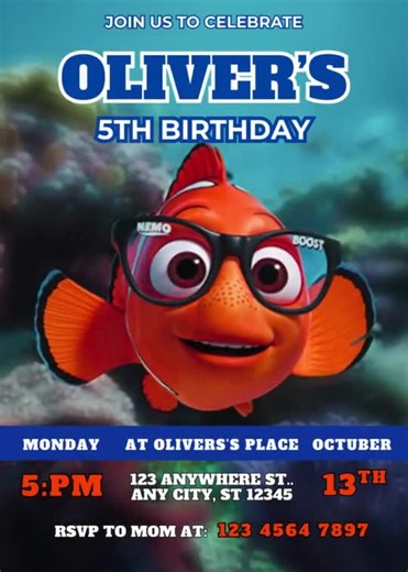 Finding Nemo Birthday Invitation: Orange Fish Party Template (digital Download) - Etsy