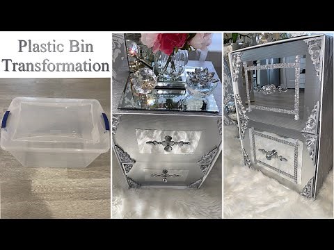 DIY NIGHTSTAND FROM PLASTIC BIN! AMAZING HIGH END DECOR ON A BUDGET!