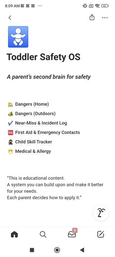 Toddler Safety OS Free Notion Template - Indoors / Outdoors - Every Parents Need This