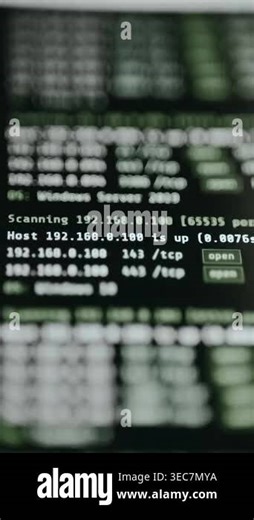 Network scan results displaying open ports across multiple IP addresses Stock Video Footage - Alamy