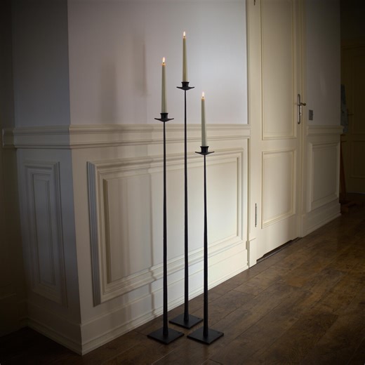 Hand Forged Iron Floor Candelabra: Minimalist Black Candle Holder - Etsy