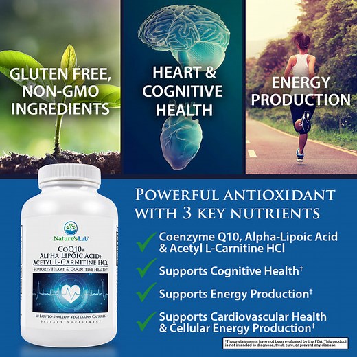 Nature's Lab Gold CoQ10   Alpha Lipoic Acid   Acetyl L-Carnitine HCl - 60 Capsules