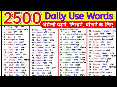 2500 Words With Hindi Meanings | Word meaning | Daily Use Words for Spoken English, Reading English