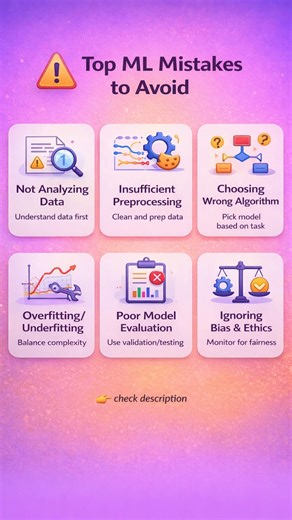 Nomidl on Instagram: "🚫 Are you making these 10 Machine Learning mistakes? Avoid pitfalls like data leakage, overfitting, under-preprocessing, inappropriate algorithm choice, and more! 💡 This guide helps you spot and fix common ML errors quickly for better performance and smarter models. 📌 Save this for later 🔁 Share with a Python/ML learner 📌 Tap the link in @nomidlofficial’s bio 🔗 Read more info: https://www.nomidl.com/machine-learning/10-common-mistakes-in-machine-learning-and-how-to-av