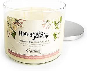 Honeysuckle Jasmine Highly Scented Natural 3 Wick Candle, Essential Fragrance Oils, 100% Soy, Phthalate & Paraben Free, Clean Burning, 14.5 Oz.