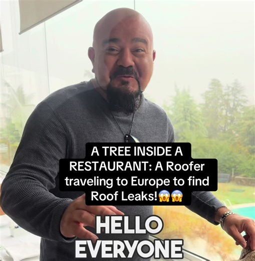 A TREE INSIDE A RESTAURANT: A Roofer traveling to Europe to find Roof Leaks!😱😱 #roofleak #insane #roofrepair #roofer #fyp