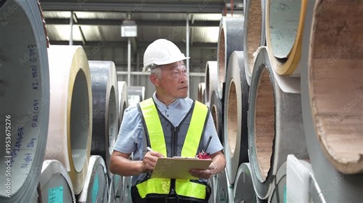 Industrial inspection action quality control in a manufacturing facility process overview warehouse environment close-up view