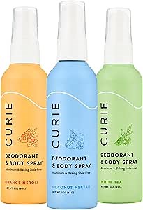 Curie Whole Body Deodorant - OG Spray Variety Pack - Aluminum Free, Natural, Paraben Free, Cruelty Free, Vegan - Coconut Nectar, Orange Neroli, and White Tea (3pk)