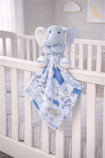 Personalized Blue Elephant Lovey Security Blanket | Custom Baby Name & Birth Year | Plush Elephant Blankie | Baby Shower Gift - Etsy