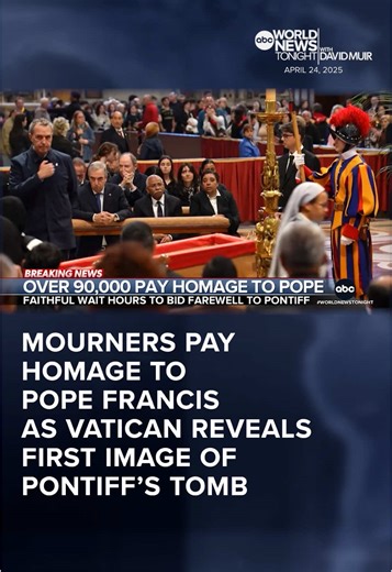 Terry Moran reports from #VaticanCity, where more than 90,000 mourners have waited hours to pay their respects to #PopeFrancis. It comes as the Vatican releases the first image of what the pontiff’s tomb in St. Mary Major Basilica will look like. #WorldNewsTonight #WNT #DavidMuir #News #ABCNews