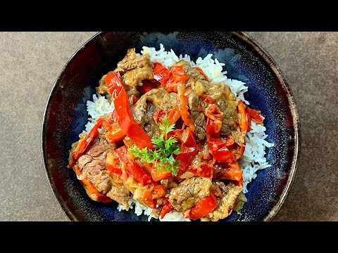 Boeuf sauté aux poivrons rouges