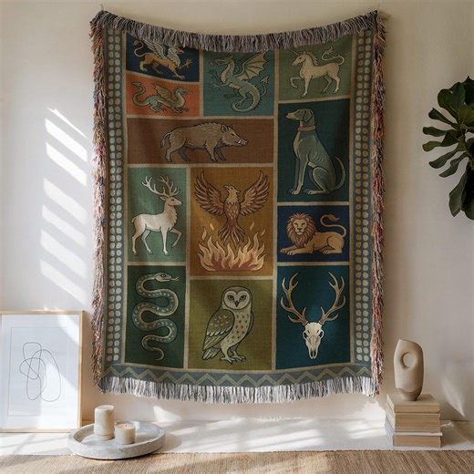 Medieval Creatures Woven Blanket, Mythological Beasts Tapestry Wall Hanging - Etsy