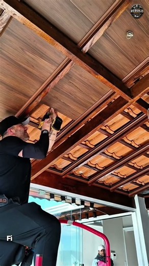 Installing Decorative Wood Ceiling Panels 🏠 #carpentry #construction #diy