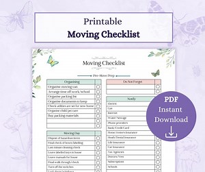 Moving Checklist Printable PDF | Moving Planner | New Home Checklist | Relocating Checklist | Household Planner - Etsy UK