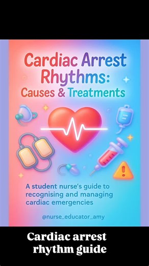 Amy white | RGN | MedSurg | Nursing Education | RN on Instagram: "A student nurses guide to the 4 cardiac arrest rhythms. Ventricular Fibrillation VF Pulseless Ventricular Tachycardia Pulseless Electrical Activity PEA Asystole Causes and treatment for each and the reversible causes of cardiac arrest #cardiacarrest #emergencynurse #ernurse"