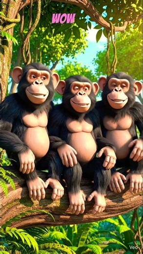 Three Funny Monkeys Tree in Jungle 🐒🌿#viral #cartoon #monkey