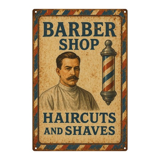 AstraDesign metal sign "Barber Shop" Hairdresser Vintage Retro Decor Haircuts & Shaves 20 x 30 cm