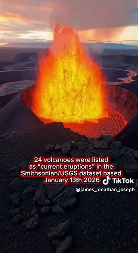 24 volcanoes were listed as “current eruptions” in the Smithsonian/USGS dataset based on the Weekly Volcanic Activity Report for the week ending January 7, 2026 (this is the closest official global “as-of” snapshot available around January 13, 2026). There are others not Reported such as ocean floor mud volcanos. Global Volcanic Activity Update — January 13, 2026 According to the Smithsonian Institution Global Volcanism Program, in coordination with the United States Geological Survey, 24 volcan