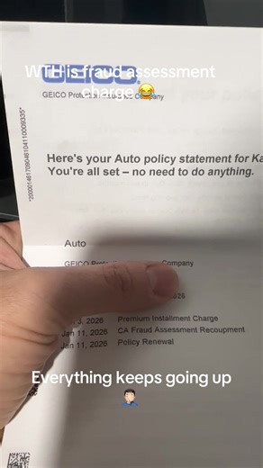 Feels like everything’s gone up except my paycheck! Car insurance is outrageous—even with a clean record. Health insurance? Up. Rent? Up. Groceries, meat, produce—you name it, it’s all getting more expensive! What in the insurance world is fraud assessment and why do I have to pay for it? #carinsurance #geico #scam #why #expensive