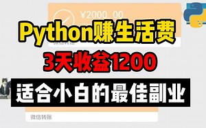 【Python接单】教你利用Python赚生活费，3天收益超1000，适合所有小白零基础的Python兼职，分享详细方法，有技能就有收入！