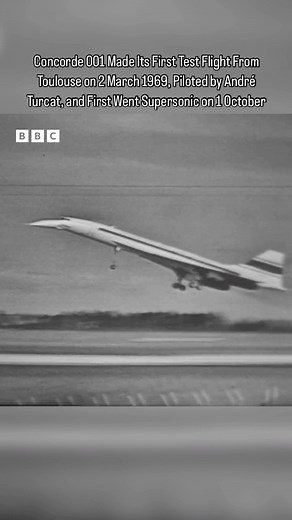 Concorde 001 made its first test flight from Toulouse on 2 March 1969, piloted by André Turcat, and first went supersonic on 1 October. It made its first transatlantic crossing in 1973. Credit: @bbc_archive “The Anglo-French plane took off from Toulouse on a test flight piloted by André Turcat.” - #Concorde #FirstFlight #AviationHistory #History #Aviation #Pilot #AvGeek #Military #Aerospace | Aviation Mafia
