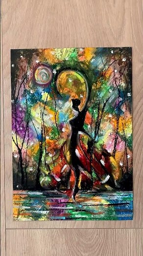Ballet girl abstract painting in oil pastel & colorful art demonstration