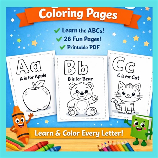 ABC Coloring Book | Learn English Letters With Words (A–Z) - Etsy Canada