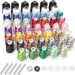Simthread Upgraded 52pcs Polyester Machine Thread Kit – 40 Colors (500M) + 6 Black & 6 White (700M), for Embroidery and Sewing Machines