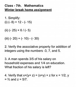 Class - 7th. Mathematics Winter break home assignment1. Simpli... | Filo