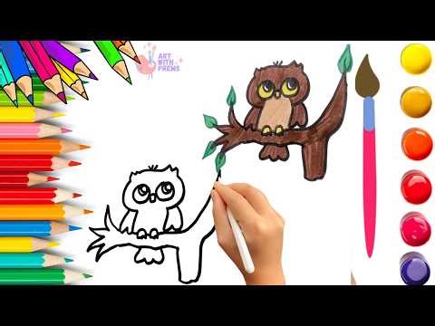 How To Draw cute Owl Drawing, Painting & Coloring For Kids & Toddlers_🌈🎨